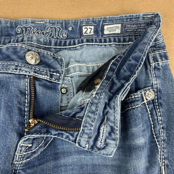 Miss Me Signature Boot Jeans Womens 27 Blue Five Pocket Zip Fly Button Closure - Picture 3 of 10